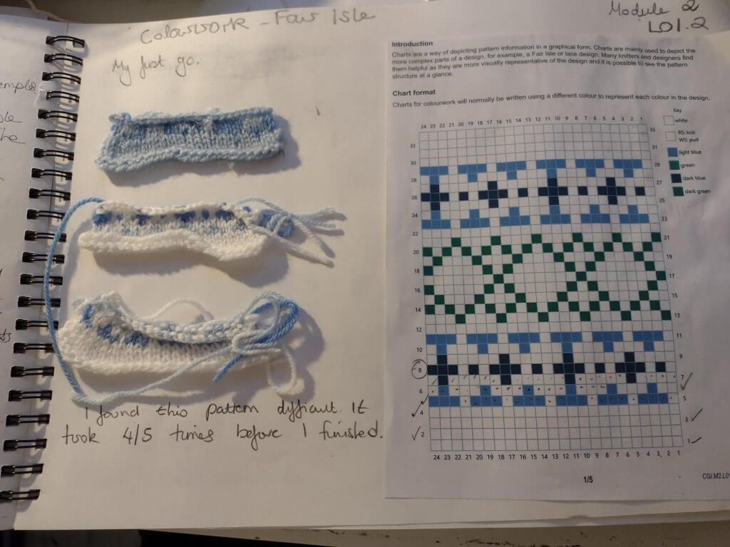 Making Futures cic sample page from city and guilds student work on fairisle